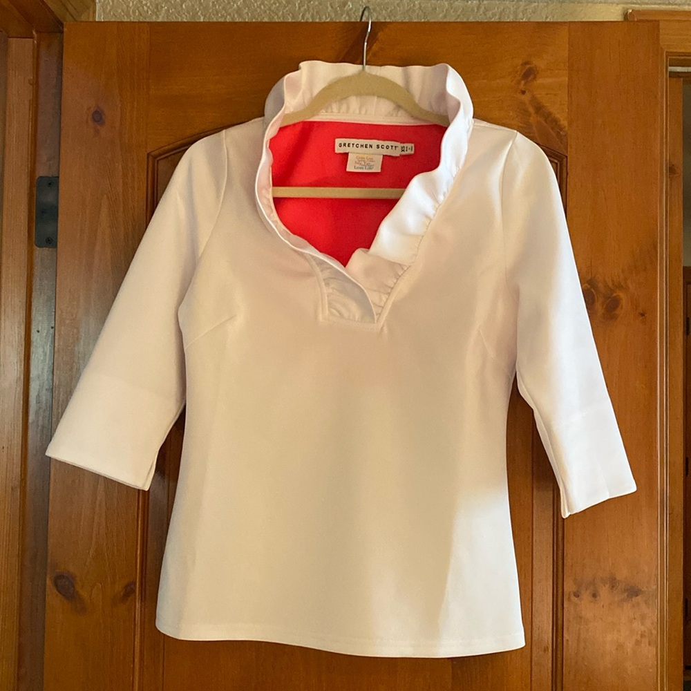 Gretchen Scott Designs White and Pink Ruffled Blouse XS